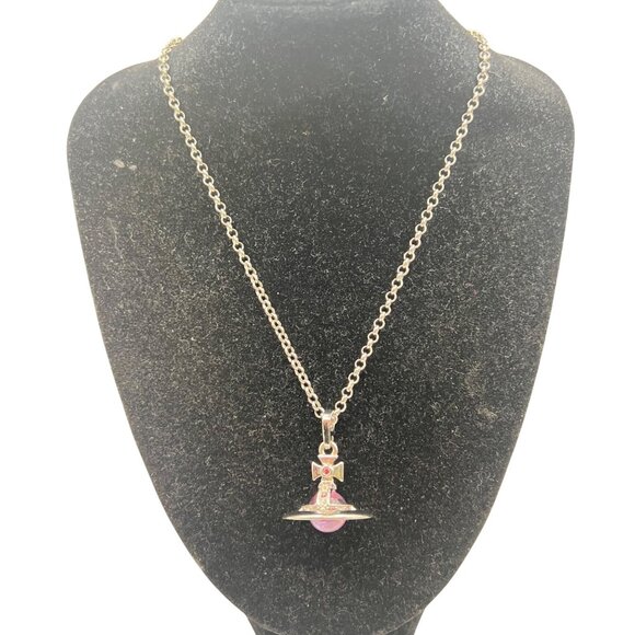 Vivienne Westwood Jewelry - Vivienne Westwood Orb Necklace Purple Crystal Saturn Pendant Silver Tone 16-18"